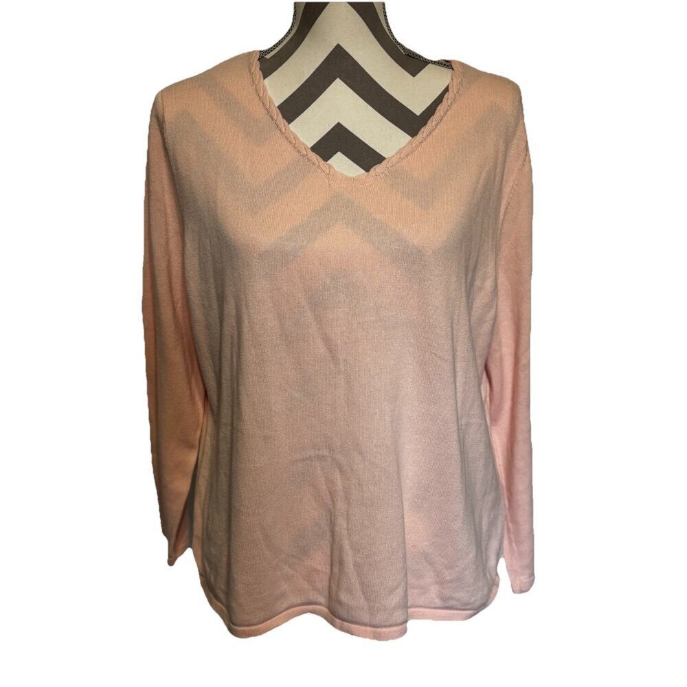 J Jill Cotton Braided V-neck XLarge Light Pink Casual Summer Feminine Everyday